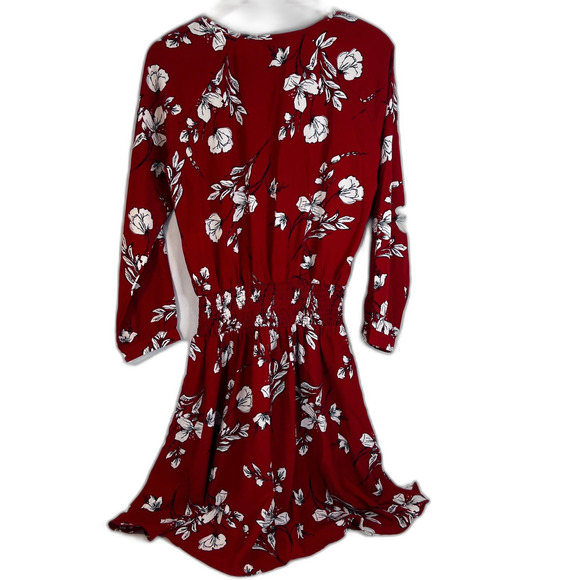 Plumberry Floral Print Smocked Waist Mini Dress Keyhole Neck Dressy Size Medium - Picture 2 of 9